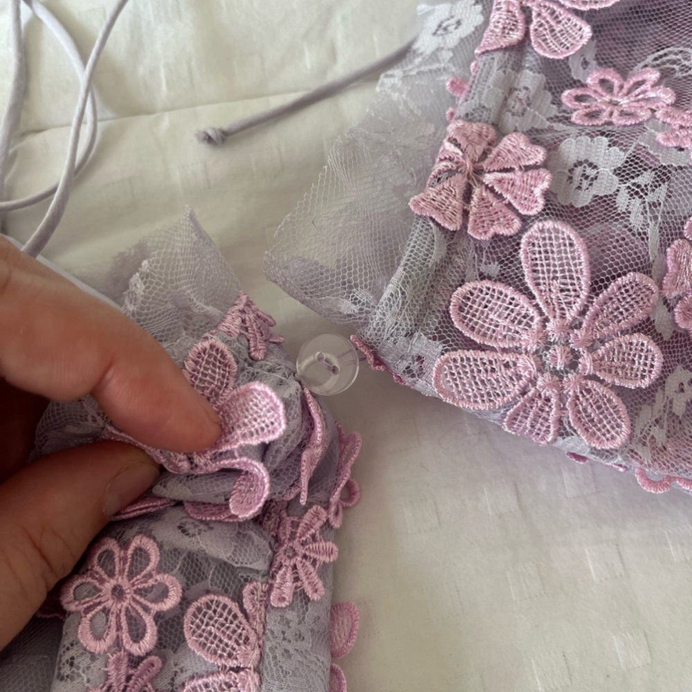 SOLD FOR LOVE & LEMONS Amalie Purple Floral Lace Cut Out NWT Mini Dress M - Picture 10 of 16